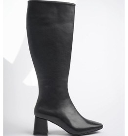Resim Muggo Karoline Garantili Küt Burun Yandan Fermuarlı Topuklu Kadın Çizme siyah 