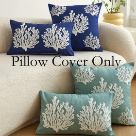 Resim 1 Adet Kıyı Mercan Nakışlı Yastık Kılıfı - 17.7x17.7 & 29.97x49.78 cm, %100 Polyester Fermuarlı, İç/Dış Mekan Kullanımı için Kanepe, Oturma Odası, Yatak Odası Dekoru (İçerik Yok), Denizci Tasarım | Dokulu Dış Mekan Yastık Kılıfları 