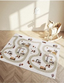 Resim PINKIE HOME Kaymaz Taban Makinede Yıkanabilir Leke Tutmaz Yol Desenli Oyun Halısı, Oyun Matı, Çocuk Halısı-42 