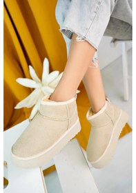 Resim Fort Elanaz Süet İçi Kürklü Kalın Taban Mini Boy Bilekte Kısa Kadın Bot Bej 