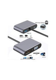 Resim Type-C 4 In 1 4K Hdmı Vga Usb 3.0 Type-C Şarj Girişli Adaptör 