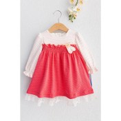 Resim Babymod Puantiye Desenli Güpürlü Uzun Kollu Bebek Elbise 