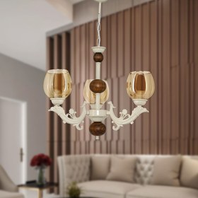 Resim Safir Light Sava Üç Kollu Bal Camlı Zamak Avize - Krem / Bal 