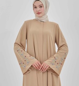 Resim Kolları Çiçek Nakışlı Valon Kollu Ferace Vizon | 2024823 - 46 / Vizon 