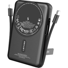 Resim Lenyes P571 PD 22.5W Standlı M-safe Özellikli Type-C&Lightning Kablolu Powerbank 15W 10000mAh Siyah 