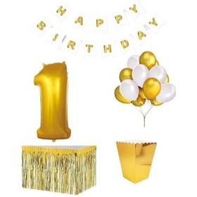 Resim 1 Yaş Beyaz Gold Balon Rakam Folyo Banner Mısır Kutusu Masa Eteğ 
