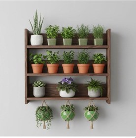 Resim Kumsal Concept Ahşap Duvar Rafı - 3 Katlı Çok Amaçlı Mutfak Ve Balkon Rafı - Saksılık - 50x50 Cm Çok Renkli 