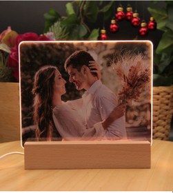 Resim Kişiye Özel Fotoğraf Eklemeli Led Gece Lambası Ahşap 