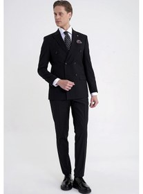 Resim Efor Slim Fit Çift Yırtmaç %95 Pamuk Siyah Çizgili Kruvaze Takım Elbise Tk 945 
