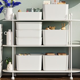 Resim 4 adet Büyük Kapasiteli Plastik Depolama Kutusu, Dayanıklı Çok Fonksiyonlu Organizatör Kozmetik ve İç Çamaşırı için - Sağlam ve Taşınabilir Yurt Eşyaları için Maksimum Depolama ve Organizasyon, Kozmetik Depolama Organizatörü, Makyaj Organizatörleri Depolama, Makyaj Depolama, Kozmetik Depolama Kutusu, Alan Tasarrufu Çözümü, Minimalist Tasarım, Sağlam Yapı, Hafif Kutu, Yığılabilir Konteynerler, Sıkı Seyahatçiler, Ev Organizatörleri 