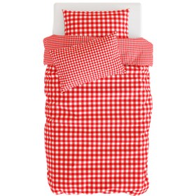 Resim Gingham Pamuk Saten Kırmızı Pötikare Desenli Çocuk Nevresim Seti 140x200cm 