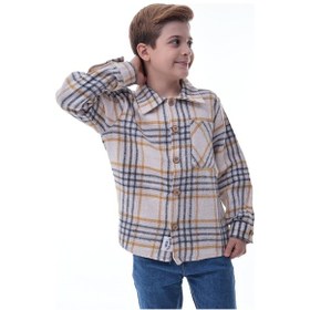 Resim Bej Sarı Ekose Erkek Çocuk Oduncu Gömlek Rahat Kalıp Düğmeli Çok Renkli 