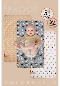 Resim 3lü Alt Açma Değiştirme Örtü Sıvı Geçirmez Koruyucu Alez Yıkanabilir Bebek Bakım Pedi XL BejGrup 