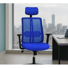 Resim Anji Deri Başlıklı Çalışma Sandalyesi Yönetici Ofis Koltuğu Mavi 