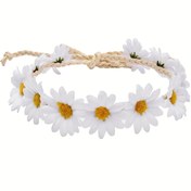 Resim Günebakan Taç Saç Çelengi, Papatya Çiçekli Ayarlanabilir Hediye Başlık - Hippi Parti Düğün Festival Fotoğraf Aksesuarları 