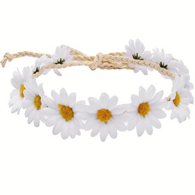Resim Günebakan Taç Saç Çelengi, Papatya Çiçekli Ayarlanabilir Hediye Başlık - Hippi Parti Düğün Festival Fotoğraf Aksesuarları 