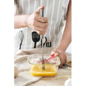 Resim Yumurta Karıştırıcı, El Mikseri Çok Fonksiyonlu Paslanmaz Çelik Yarı Otomatik Elde Tutulan Itme Tipi Çırpıcı, Süt Çırpıcı, Döner Mutfak Gereçleri Karıştırıcı 