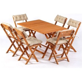 Resim 6+1 Minderli Balkon Bahçe Mutfak Bistro Set Katlanır Masa-sandalye Ahşap 