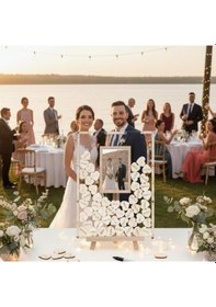 Resim Düğün-nişan- Misafir Hatıra Anı Kutusu-defteri Dikdörtgen Resimli 48cm X 35cm Çapında Şeffaf Pleksi Şövale Ve Kalem Hediyeli 