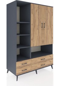 Resim Kronos Dolap 8 Raflı 4 Çekmeceli 2 Kapaklı 132x59x195 Antrasit-çam/çam Atlas Çam/atlas Çam 