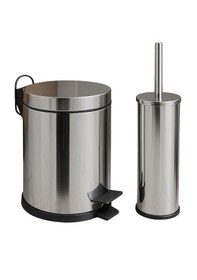 Resim Berta 2'li Beyaz Banyo Seti Çöp Kovası Tuvalet Fırçası - Mini Boy Çöp Poşeti Hediyelidir Metal 