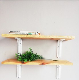 Resim 2'li Metal Ayaklı, Ahşap Kitaplık Duvar Rafı 50x11 