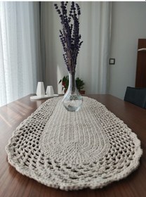 Resim Dantel El İşi Masa Örtüsü Runner 90x30 Cm, Ev Dekoru, Hediyelik Beyaz 