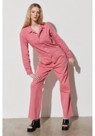 Resim Kick Flare Regular Fit Normal Kesim Gömlek Yaka Geniş Paça Pembe Tulum W237XMP63 Pembe 
