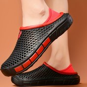 Resim Unisex Yetişkin Kayma Önleyici Bahçe Terlikleri - Nefes Alabilen EVA Delikli Tasarım, Kırmızı Aksanlı Kayışlar, Hafif ve Rahat İç/Dış Mekan Kullanımı için Plaj, Bahçecilik, Hemşirelik & Günlük Ayakkabı, Şık Kontrast Detaylar, Dayanıklı Tutuş Tabanı 