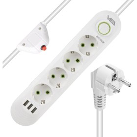 Resim Vea VA-21560 4'lü 3 USB'li 1.5 Metre Akım Korumalı Priz Beyaz 