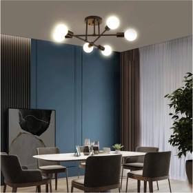 Resim Mediterian Şık 6'lı Çapraz Tavan Avizesi, Siyah Modern Metal Tasarım, 50x50 Boyut 