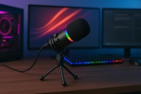 Resim Coverzone RGB Profesyonel Stüdyo Mikrofon Kayıt USB/XLR Çift Modlu Podcast Dinamik Mikrofon Masaüstü Canlı Yayın Mikrofonu PC USB, Oyun, Podcast, Kayıt, Yayın, Mac, Winows ile Uyumlu Q1 