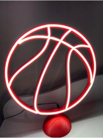 Resim Neon Basketbol Topu Neon LED Lamba – 3D Baskı, 12V Adaptörlü, Aç/Kapa Düğmeli 