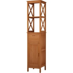 Resim INTERBUILD REAL WOOD Interbuild Meşe Ahşap Yüksek Depolama Banyo Dolabı 40X40X183 cm 