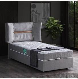 Resim Setaymobilya Baza, Lizbon Tek Kişilik Baza + Başlık + Comfort Yatak, Gri 