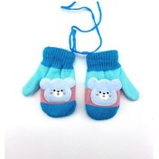 Resim Mavi Yeni Sevimli Karikatür Kedi Eldiven Kış Kalın Örgü Bebek Çocuk Yenidoğan Eldivenler Çocuk Bebek 0-4 Yaşında Parmak Sıcak Eldiven Tutmak 