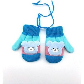 Resim Mavi Yeni Sevimli Karikatür Kedi Eldiven Kış Kalın Örgü Bebek Çocuk Yenidoğan Eldivenler Çocuk Bebek 0-4 Yaşında Parmak Sıcak Eldiven Tutmak 