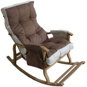 Resim Enda Home Mosso Çift Minderli Ahşap Sallanan Sandalye Tv Baba Koltuğu Dinlenme Koltuğu Kahve - Krem 