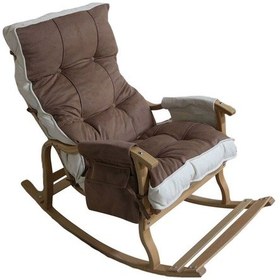 Resim Enda Home Mosso Çift Minderli Ahşap Sallanan Sandalye Tv Baba Koltuğu Dinlenme Koltuğu Kahve - Krem 