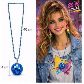 Resim Lvsqvr Retro Disko Topu Şekilli 80&amp 39 Ler 90&amp 39 Lar Mavi Renk Plastik Kolye 