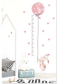 Resim Sevimli Balonlu Pembe Tavşan Boy Ölçer Çocuk Odası Duvar Sticker - 70x42 cm / Renkli / Boy Ölçer 