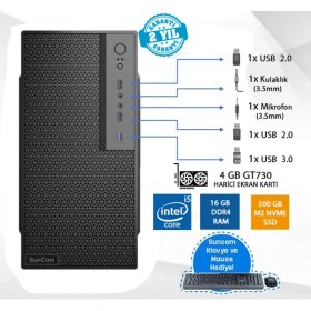 Resim Suncom Force SC3-166 I5-6500 16GB 500GB SSD 4gb GT730 Dos Masaüstü Pc Wi-Fi 
