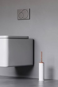 Resim Paslanmaz Çelik Ahşap Desenli Vintage Beyaz Tuvalet Fırçası Takımı - WC FIRÇA TAKIM 