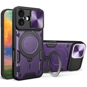 Resim iPhone Uyumlu 17 Cd Doku Kaydırma Camshield Manyetik Tutucu Telefon Kasası İçin Mor 