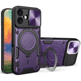 Resim iPhone Uyumlu 17 Cd Doku Kaydırma Camshield Manyetik Tutucu Telefon Kasası İçin Mor 