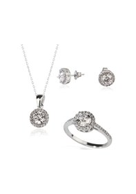 Resim 925 Ayar Gümüş Etrafı Sıralı Tek Zirkon Taşlı Set 
