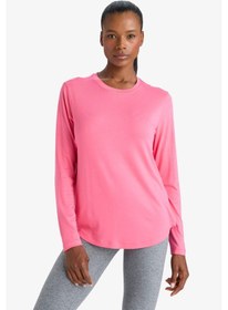 Resim Defacto Standart Fit Bisiklet Yaka Sporcu Uzun Kollu Tişört G3779ax25sppn239 Pembe-pn239 