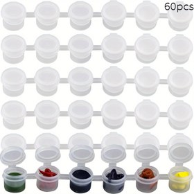 Resim 60/120/240 Boş Boya Kutuları ve 30 Yuvarlak + 30 Düz Başlı Fırçalar, Akrilik Mini Boya Kapları, 6 Bağlantılı Boş Boya Kutuları, 2ml/0.07oz Boş Kutular, Öğrenciler İçin Uygun, İnce Boyama Boş Boya Kutuları 