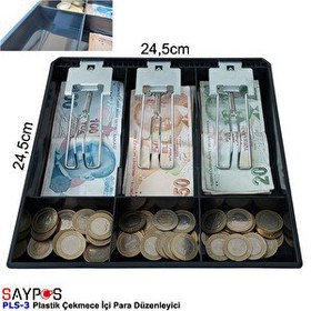 Resim Saypos PLS3 Plastik Para Çekmecesi İçi Düzenleyici 3 Banknot 3 Bozuk Para Gözlü 24.5x24.5x3.5 CM 