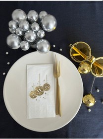 Resim Gold Yaldızlı Beyaz Disco Topu Peçete 16 Adet 